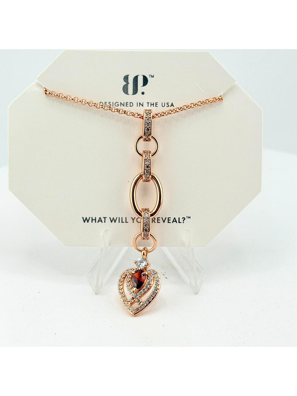 Bomb Party January Necklace "Pure Confidence" Garnet on Rose Gold HEART